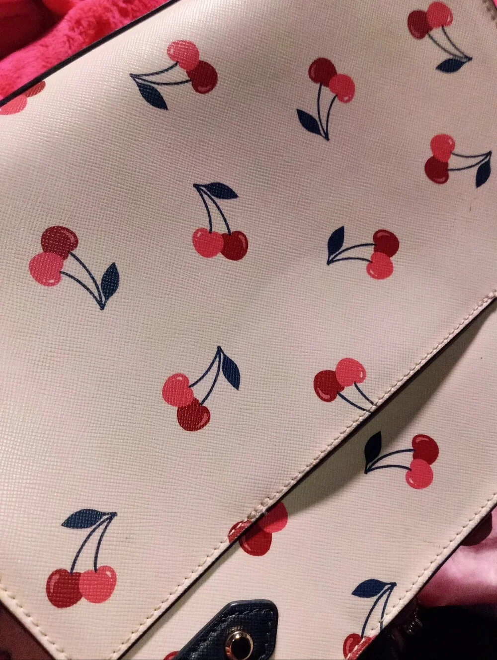 kate spade Cream Cherry Print Satchel with Navy Trim